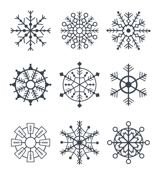 Collection Ensembles Isolés Flocons Neige Illustration Graphique Vectorielle Plate — Image vectorielle