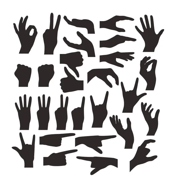 Mano Isolati Gesti Ombra Silhouette Set Isolato Illustrazione Grafica Piatta — Vettoriale Stock