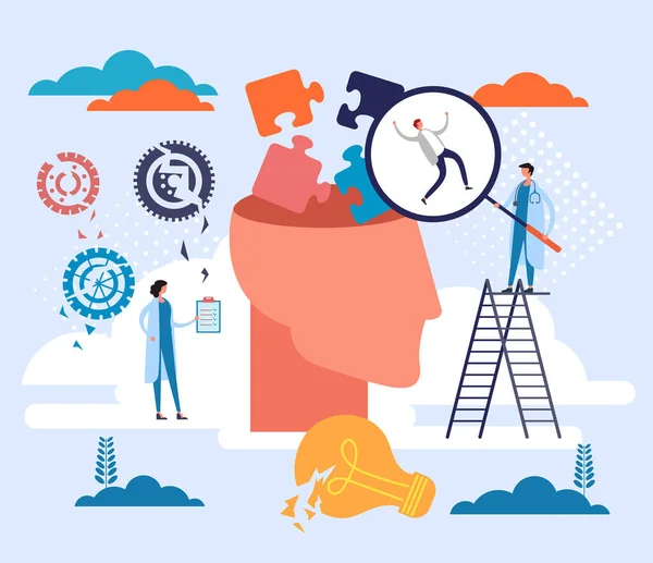 Bozuk akıl sağlığı. Psikolojik terapi konsepti. Vektör düz grafik tasarım çizimi