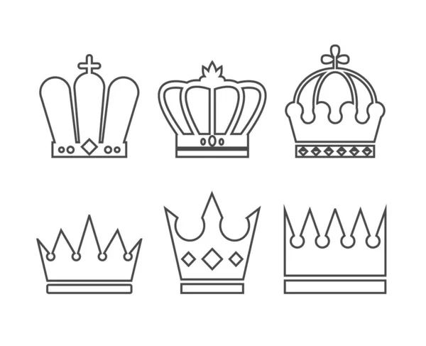 Crown Linha Preta Esboço Conjunto Coleção Ícones Isolados Desenho Gráfico — Vetor de Stock