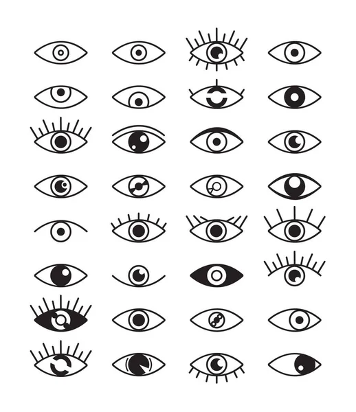 Eye Vision Black Line Art Isolated Set Collection Vector Flat — Stock Vector