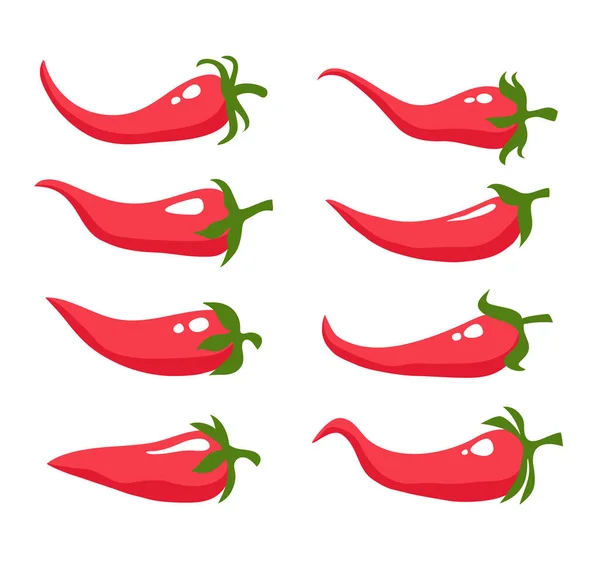 Red Chilly Pepper Izolované Set Kolekce Vektorový Plochý Grafický Design — Stockový vektor