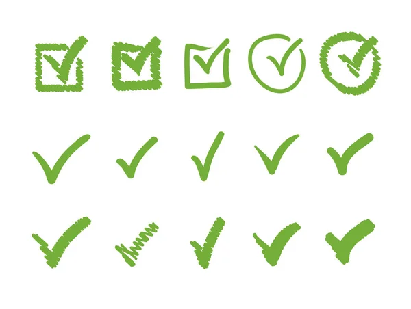 Зелений Знак Чеку Ізольована Колекція Наборів Вектор Плоский Графічний Дизайн — стоковий вектор