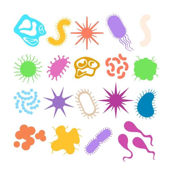 Berbagai Bakteri Coronavirus Mikroba Diisolasi Desain Grafis Vektor Datar Ilustrasi - Stok Vektor