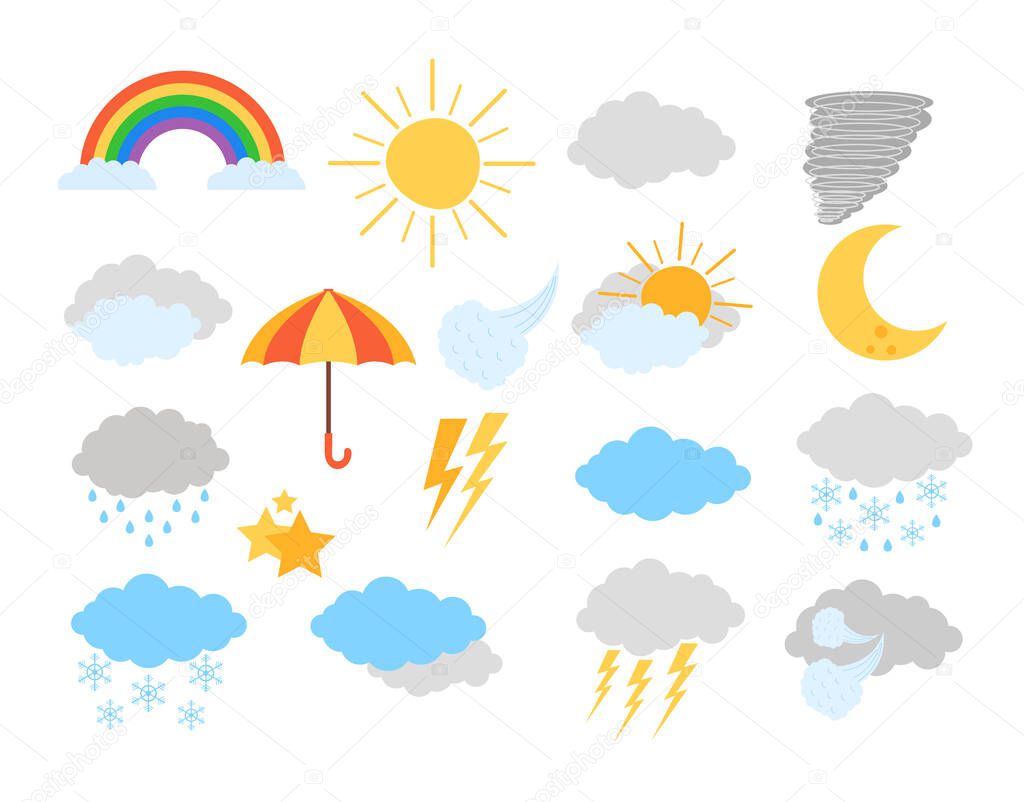 Weather meteorology icon elements isolated set. Vector flat graphic design cartoon illustration