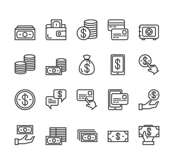 Money Dollar Coin Cash Line Isolated Simple Icon Set Vector — Stock Vector