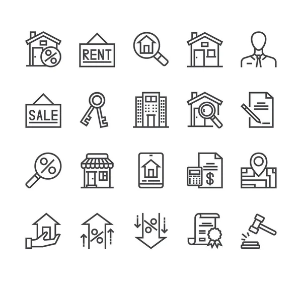 Real Estate House Rent Sale Line Icon Isolated Set Vector — Stock Vector