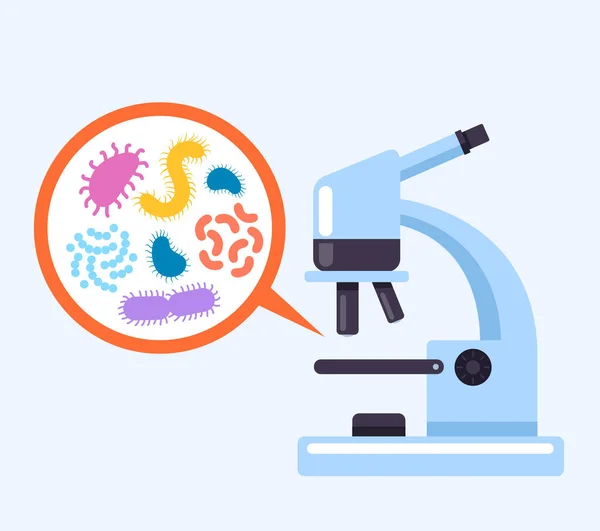 Microorganismos Sob Conceito Microscópio Desenho Gráfico Desenho Animado Plano Vetorial — Vetor de Stock