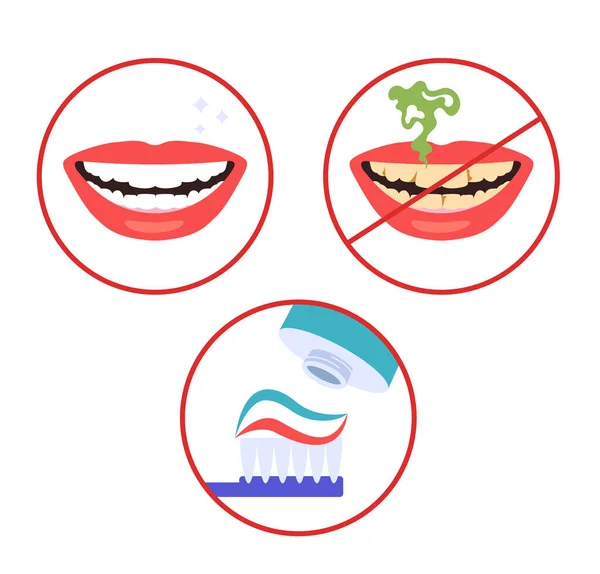 Temiz Diş Fırçası Hijyen Basamakları Talimatları Izole Edildi Vektör Düz — Stok Vektör