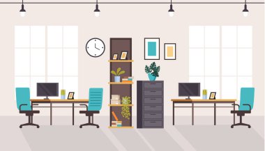 Ofis mobilya iç konsepti. Vektör düz grafik tasarım çizgi film illüstrasyonu