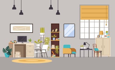 İçişleri Bakanlığı 'nın oturma odası iç mekan konsepti. Vektör düz grafik tasarım çizgi film illüstrasyonu