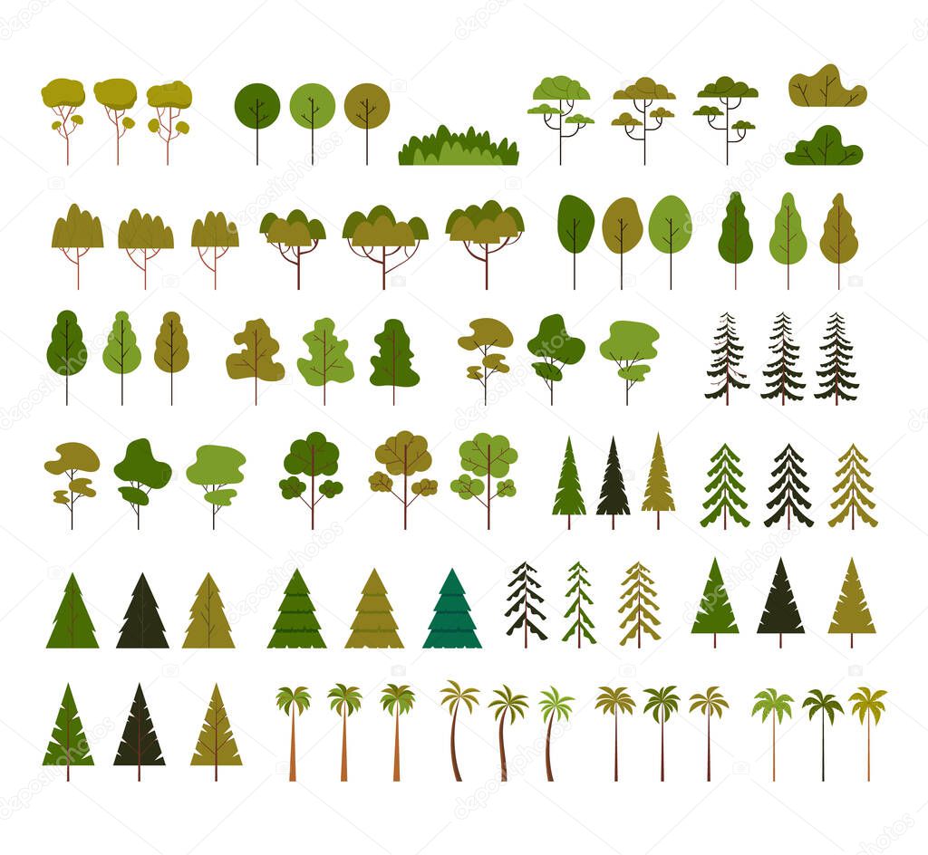 Green decorative tree isolated set. Vector flat graphic design cartoon illustration