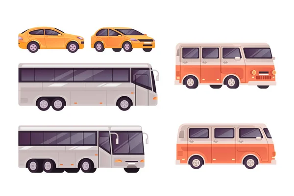Tömegközlekedési Busz Autó Kisbusz Elszigetelt Készlet Vektor Lapos Grafikai Tervezés — Stock Vector