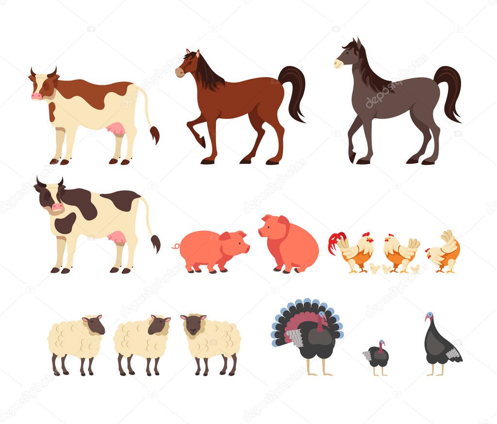 Farm animals isolated set. Vector flat graphic design cartoon illustration
