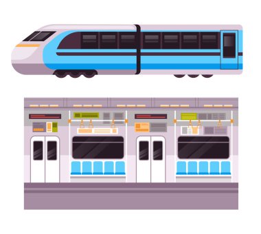 Tren dışardan ve içeriden izole edilmiş. Vektör düz grafik tasarım çizgi film illüstrasyonu