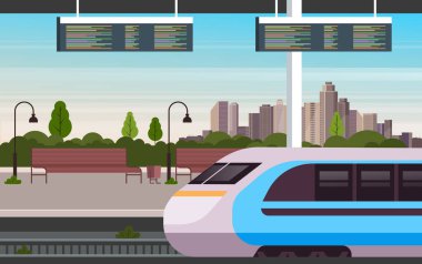 Tren istasyonu konsepti. Vektör düz grafik tasarım çizgi film illüstrasyonu