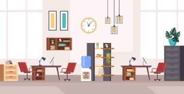 Ofis mobilya iç konsepti. Vektör düz grafik tasarım çizgi film illüstrasyonu