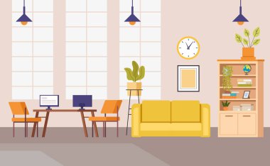 Ofis mobilya iç konsepti. Vektör düz grafik tasarım çizgi film illüstrasyonu