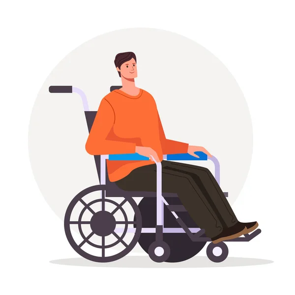 Tekerlekli Sandalyede Oturan Adam Vektör Düz Çizgi Film Grafik Tasarım — Stok Vektör