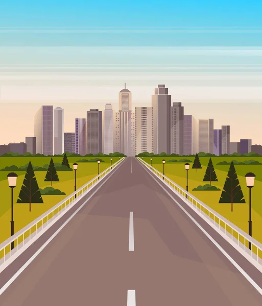 Ciudad Carretera Concepto Ciudad Vector Plano Dibujo Animado Diseño Gráfico — Vector de stock