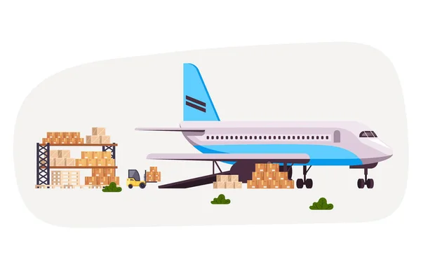 Logistikkoncept För Fraktflygplan Vektor Platt Tecknad Grafisk Design Illustration — Stock vektor