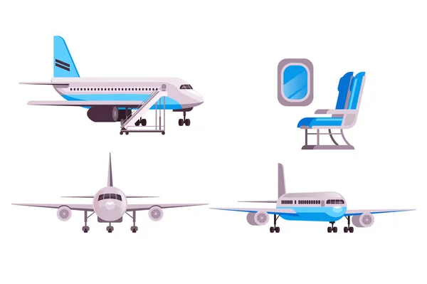 Pesawat Terisolasi Set Ilustrasi Desain Grafis Gambar Rata Vektor - Stok Vektor