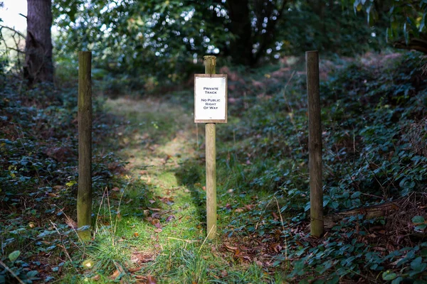 A rural sign stating that it is a private track ahead and no right of way