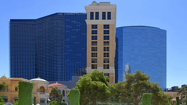 Las Vegas Usa View Emblematic Hotels Left Right Cosmopolitan Bellagio — Stock Photo, Image