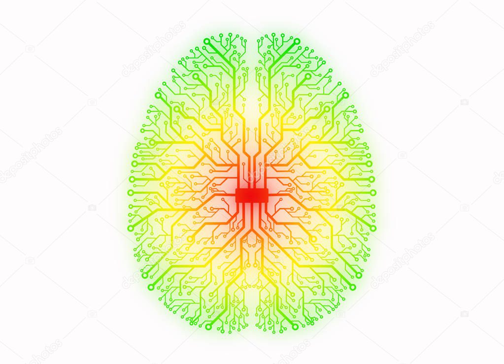 Printed circuit in the form of a brain