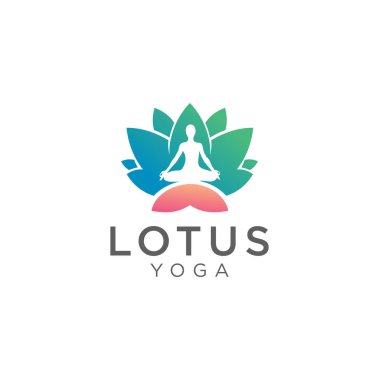 Lotus yoga logosu tasarımı Vektör Illustration. Yoga Merkezi Logo Şablonu. Meditasyon yapan kadın logosu. Yoga pozu logo vektörü