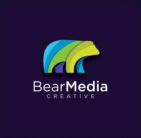Jegesmedve Media Logo Színes Modern Design Sablon Grizzly Bear Tech — Stock Vector