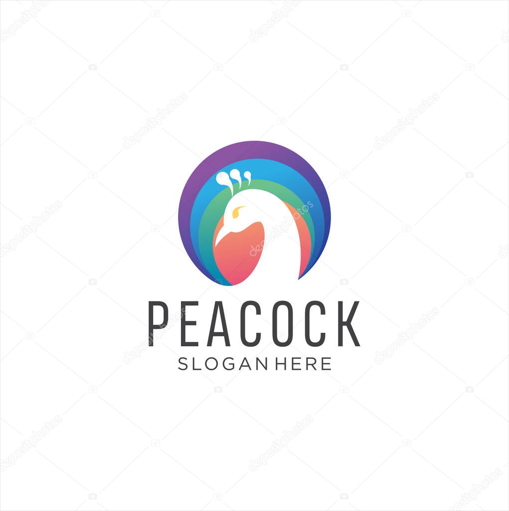 Peacock Logo Design Vector Stock Illustration, peafowl Logo Design Colorful