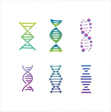 DNA genetik işareti, simgeler ve element koleksiyonu. Renkli DNA sembolü izole edildi. DNA logo vektörü.