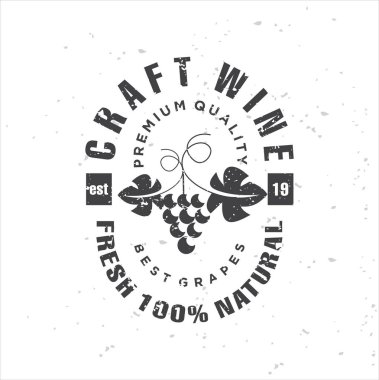 Şatafatlı klasik şarap temalı logo. Şarap, restoran menüsü ve şarap markası için zarif bir logoz şablonu. Grunge efektleri kullanılarak klasik temalı şarap logosu.