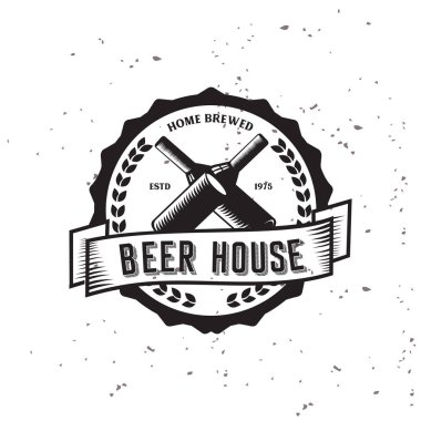 Antika bira fabrikası logo taşıyıcı amblemleri, etiketler, rozetler, logolar, ikonlar. Beyaz arka planı olan bir birahane.