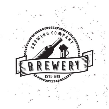 Antika bira fabrikası logo taşıyıcı amblemleri, etiketler, rozetler, logolar, ikonlar. Beyaz arka planı olan bira evi Retro Hipster