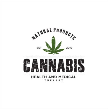 Rustik Esrar Marihuana Logosu / Esrar Esrar Esrar Esrar Amblemi / Esrar Sembolü Rustik Doku / Antika Esrar Tarımı Cbd logosu Beyaz Arkaplan Tasarımı
