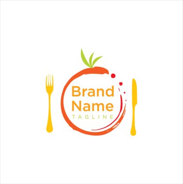 Çember Meyve Logosu Vektör Tasarımı. Yiyecek Logosu Vektörü. Çatal ve kaşık çemberin içinde. Catering Logosu