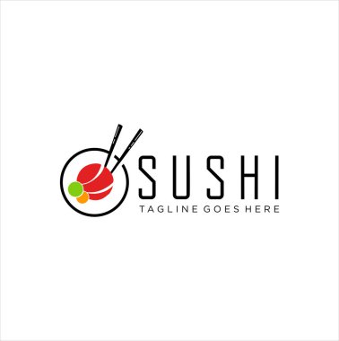 Doğu suşi logosu taşıyıcı tasarımı. Geleneksel Japon Yemek Logosu Tasarımı. Restoran Suşi Logosu Tasarımı