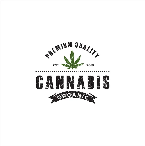 Rustic Hemp Ganja Marijuana Logo Design Vector Idea Cannabis Vintage — Stock Vector