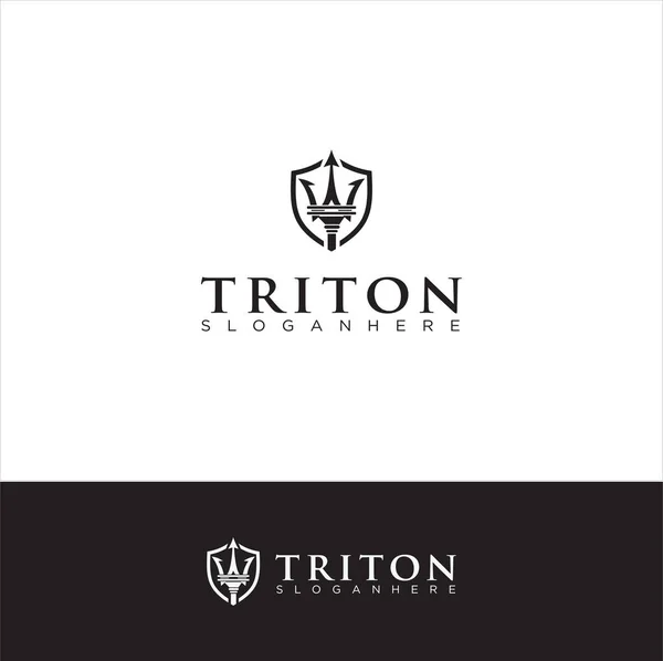 Triton Shield Logo Black White Background Template Illustration Design Vintage — 스톡 벡터