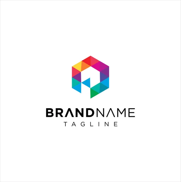 Resumo Creative Colorful Letter Hexagon Logo Polygonal Style Icon Design — Vetor de Stock