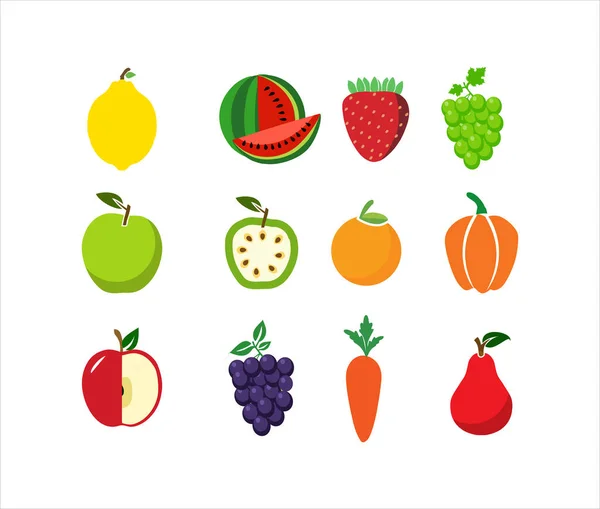 Set Fruit Food Sysymbols Collection Vegetarian Vector Design Illustration — Vector de stock