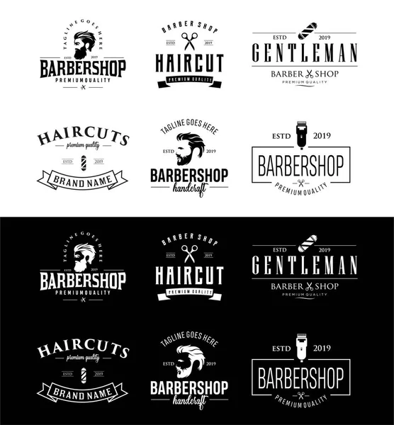 Set Barbershop Logo Design Vintage Silhouette Vector Stock Sur Fond — Image vectorielle