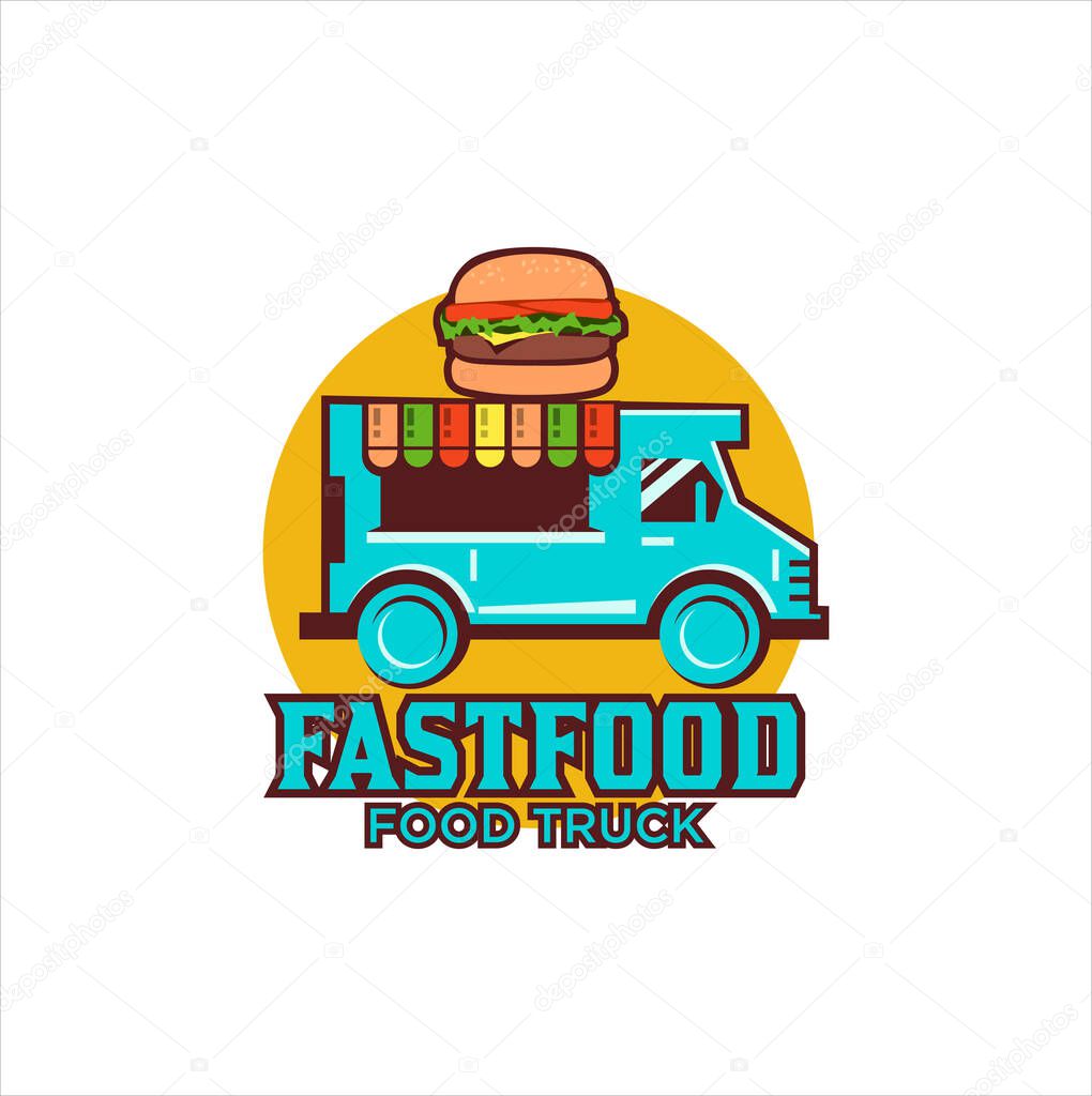 Food Truck Hamburger Logo Vector Illustration , Fast Food Truck Logo Vector Illustration