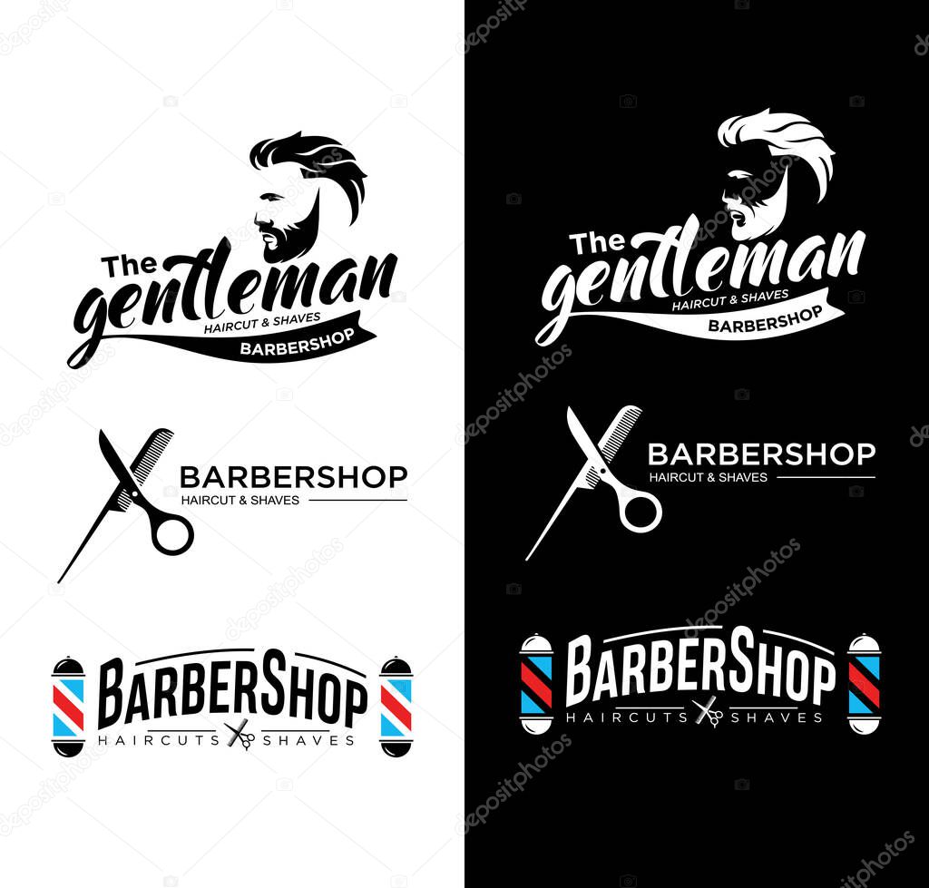 Set Of Barbershop Logo Design Vintage silhouette Vector Stock on the white background . haircut Logo Vintage Hispter badge .