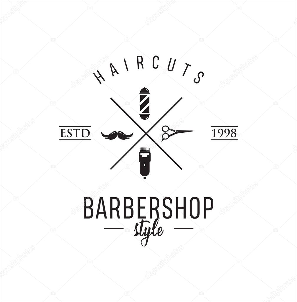 Barbershop Logo Design silhouette Vector Stock on the white background . haircut Logo Vintage Hispter badge .