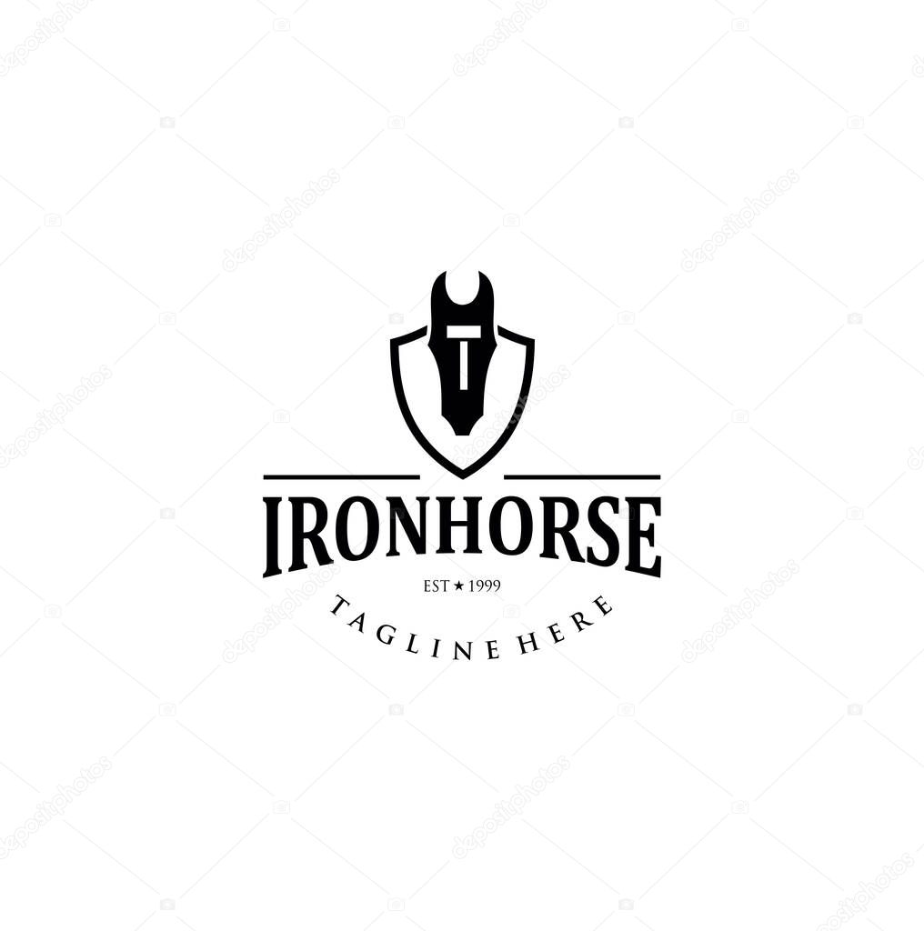 Iron Horse Logo Vintage Retro Hipster silhouette Illustration Design Vector Stock . Horse Race Logo Design . Reining Horse Equestrian Logo