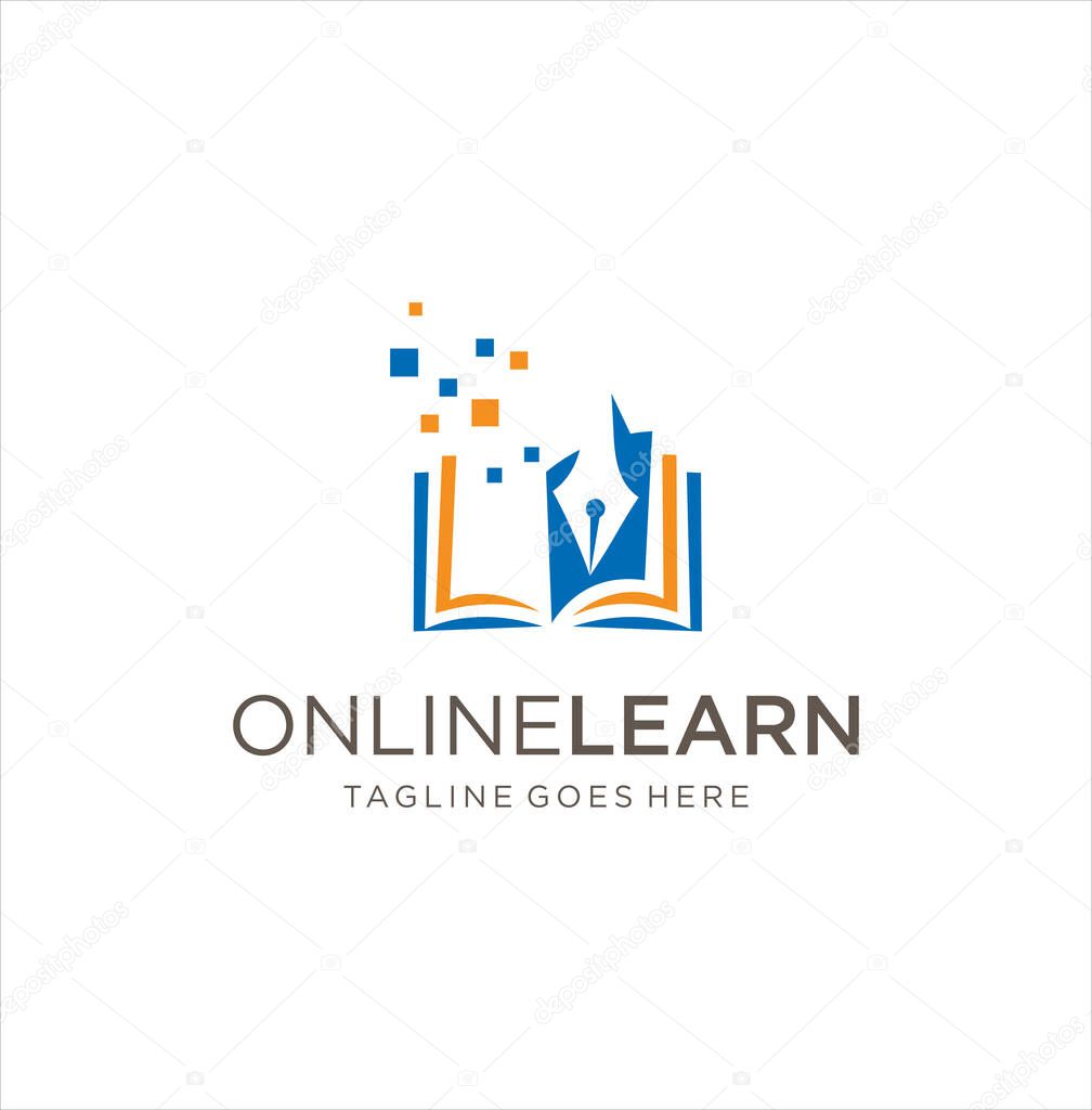 Digital school book online education logo. Digital open book Logo. E-book or e-reader soft Logo icon. Online Education Logo