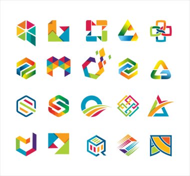 Soyut Geometrik Renkli İş Logosu İmza Simgesi Simgesi Vektör Çizimi